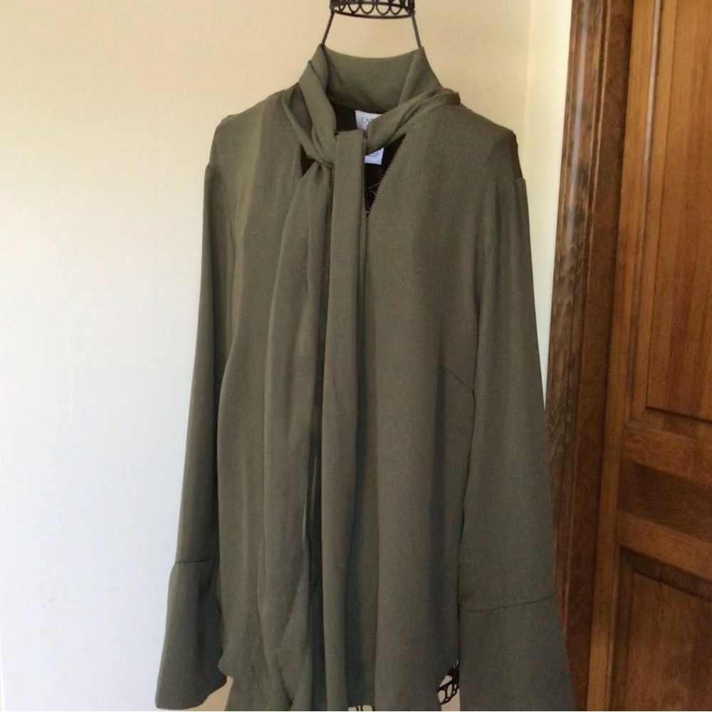 Carmen Marc Valvo Green Tie neck shirt, Large, New - Picture 4 of 9